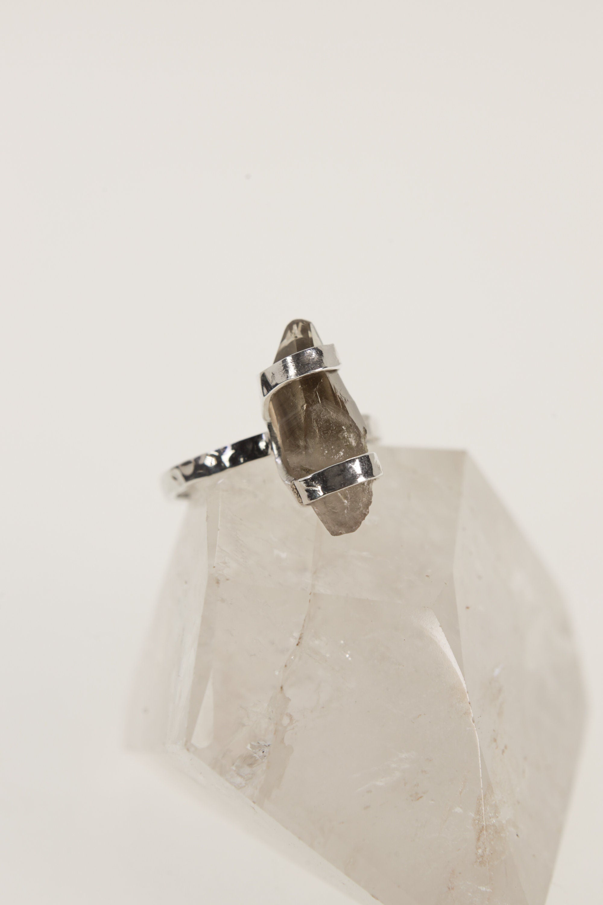 Australian Smoky Citrine Sterling Silver Ring - Hammered Band, Size 7.5