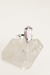 Sterling Silver Ring with Silver Wrapped Double-Terminated Vera Cruz Amethyst, Hammered and Shiny Finish, Size 8 3/4 US