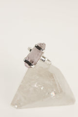 Sterling Silver Ring with Silver Wrapped Double-Terminated Vera Cruz Amethyst, Hammered and Shiny Finish, Size 8 3/4 US