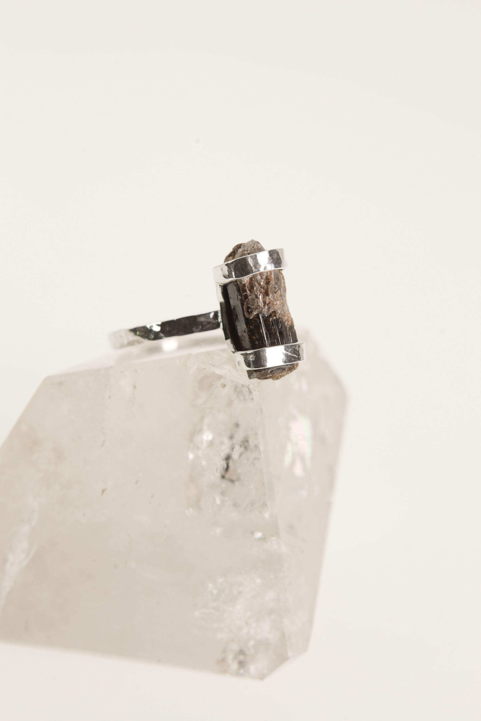 Dravite Tourmaline Ring 925 Sterling Silver Oxidized Hammered Band Root Heart Chakra Grounding Gift Size 9