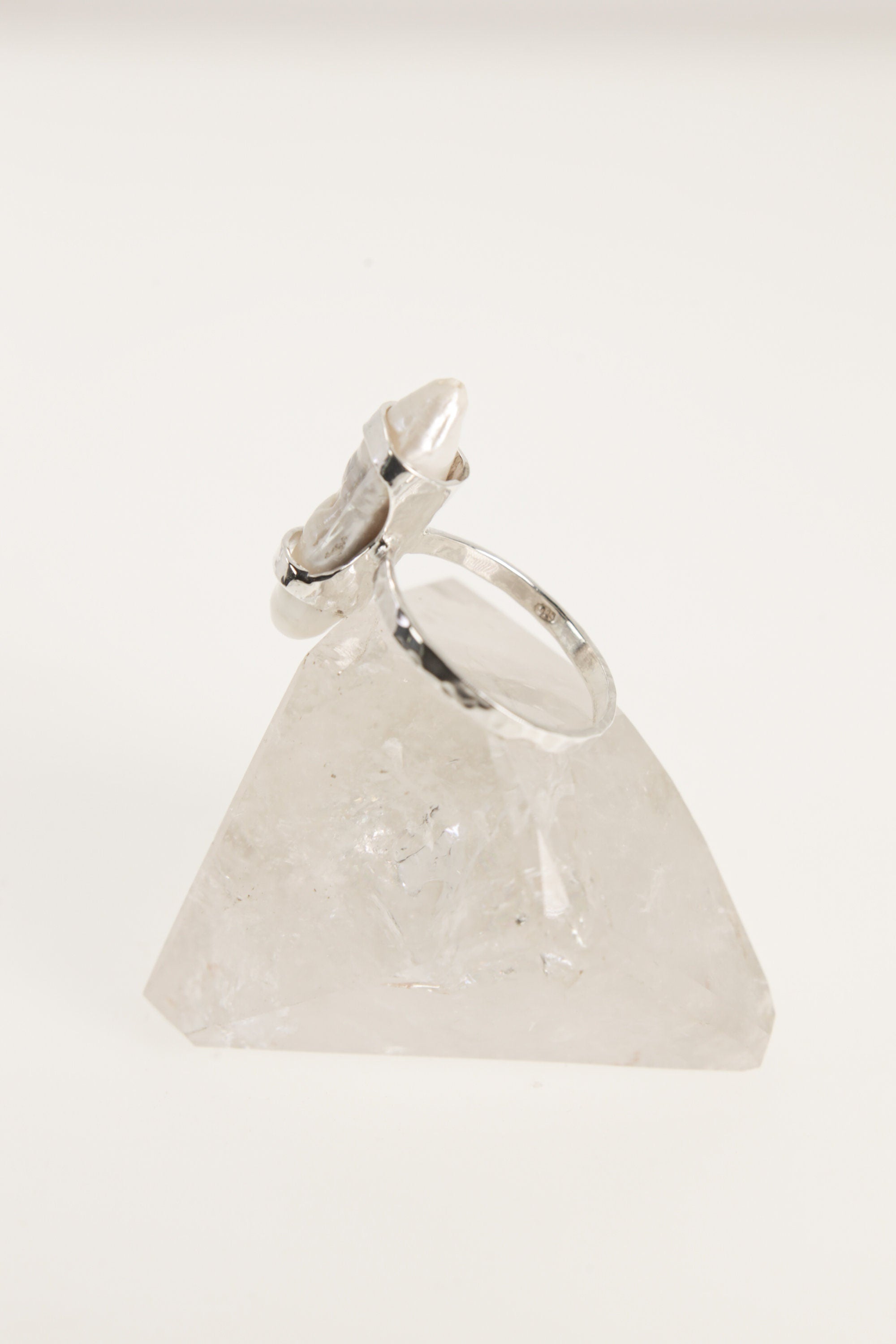 Mother of Pearl Ring 925 Sterling Silver Oxidized Hammered Band Water Energy Nacre Jewelry Gift