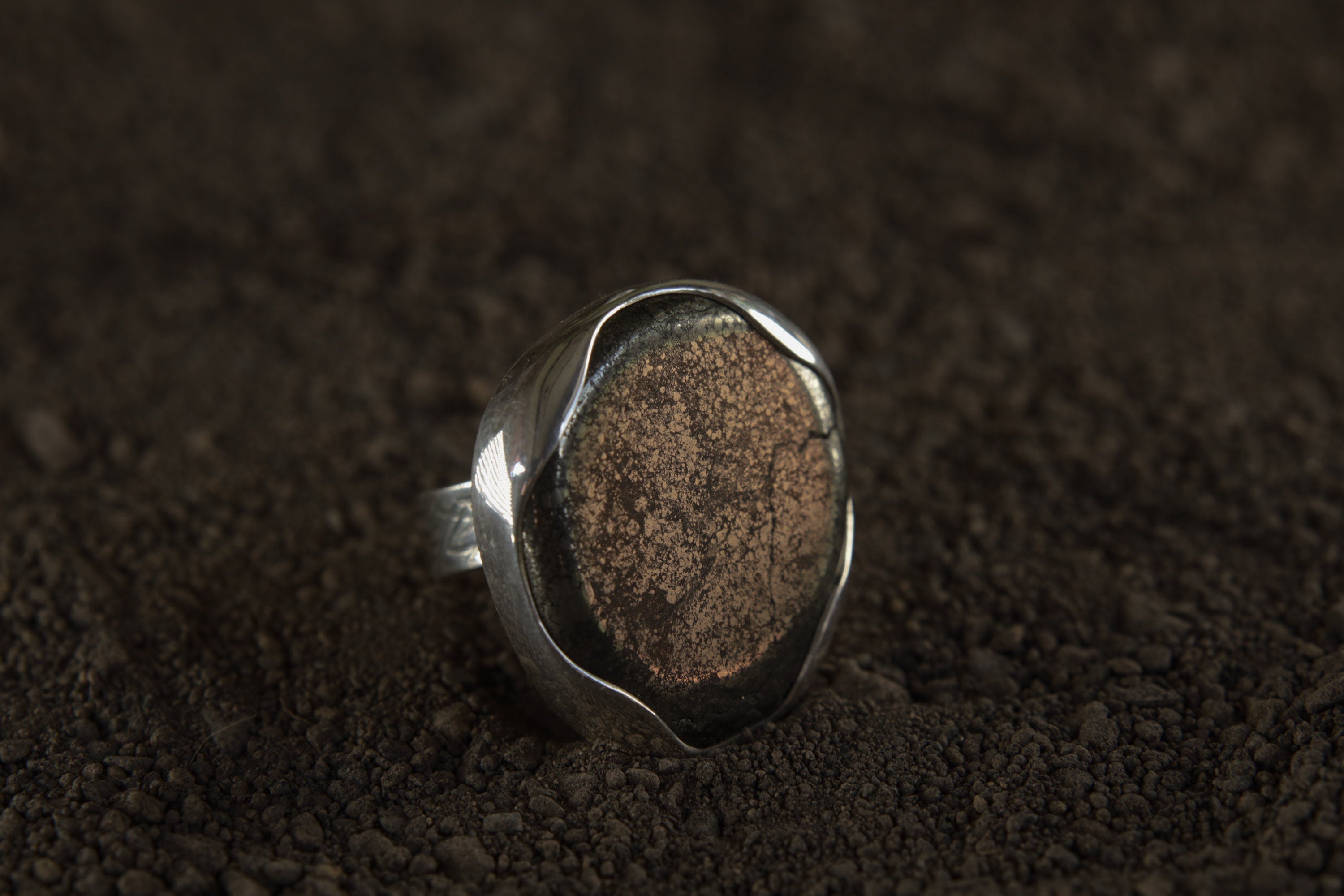 Pyrite Ring 925 Sterling Silver Adjustable Waved Bezel Solar Plexus Chakra Protection Prosperity Gift