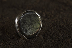 A Sturdy Embrace of Resilient Radiance: Adjustable Sterling Silver Ring with Pyrite - Unisex - Size 5-12 US