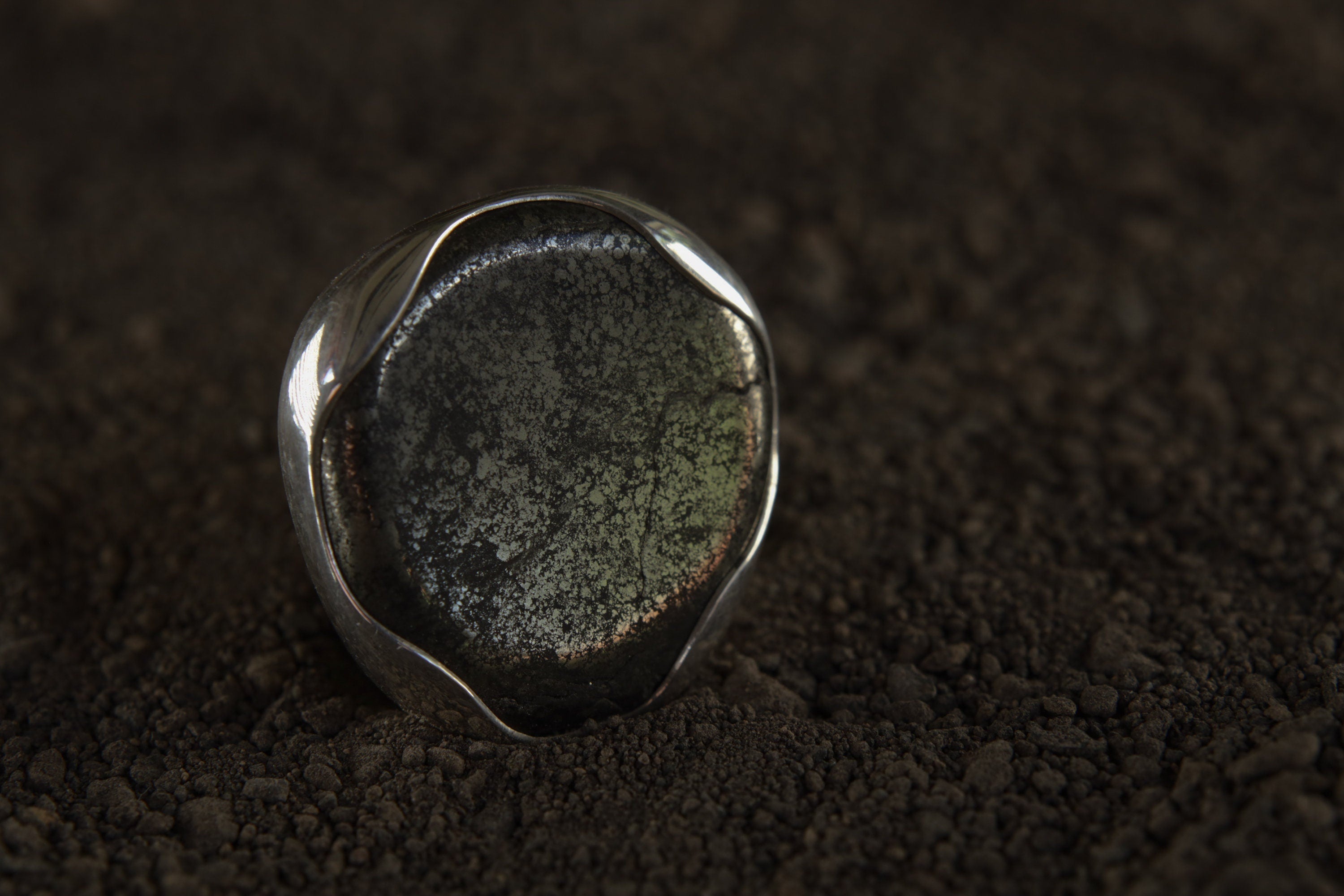 Adjustable Sterling Silver Pyrite Ring - Unisex Size 5-12 US