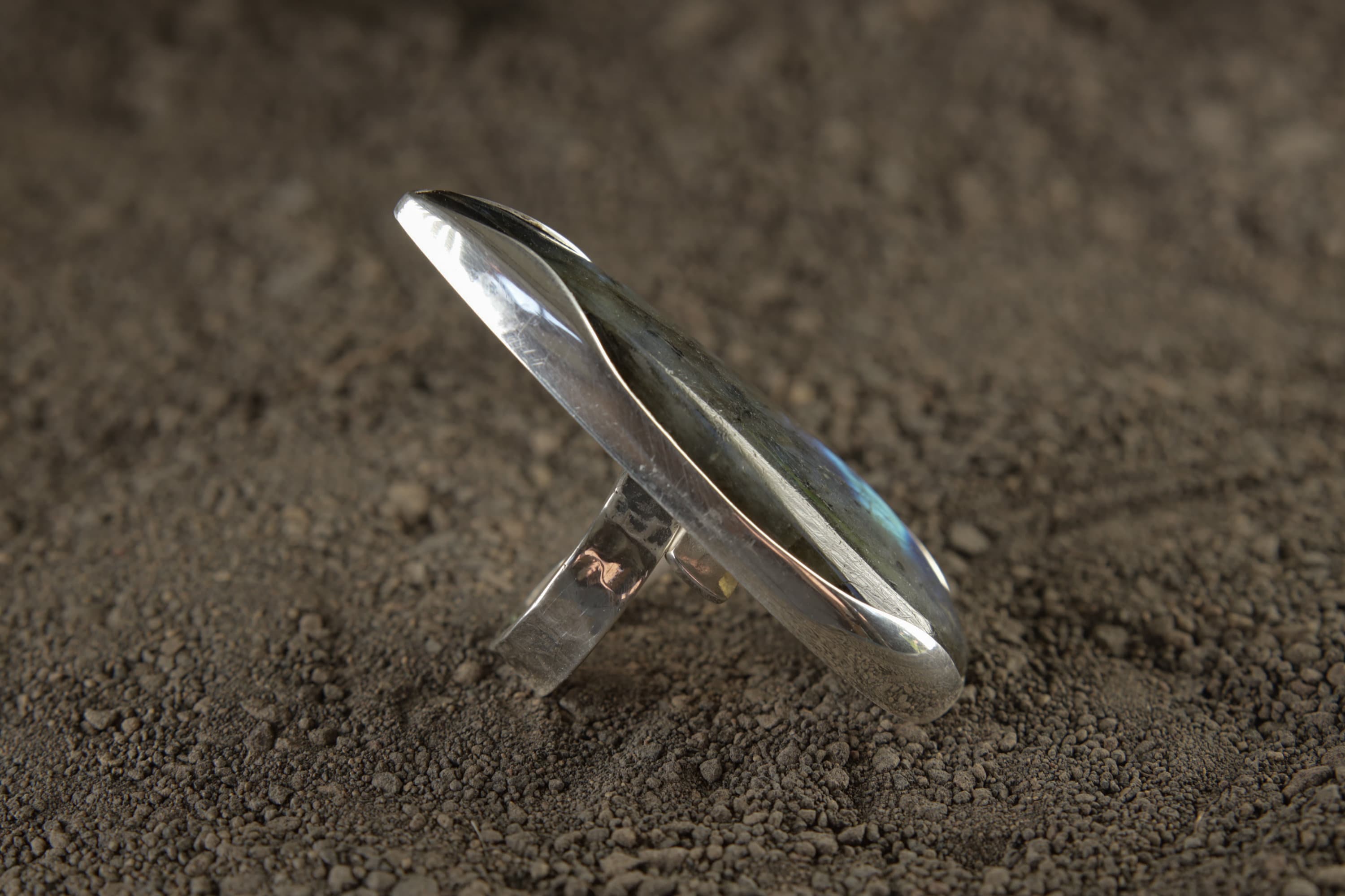 Teardrop Labradorite Ring 925 Sterling Silver Adjustable Waved Bezel Third Eye Chakra Aurora Flash Gift