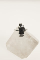 Cosmic Echo Mount Darwin Tektite Ring - Hammered & Shiny Finish - Sterling Silver Ring - Size 9 3/4 US