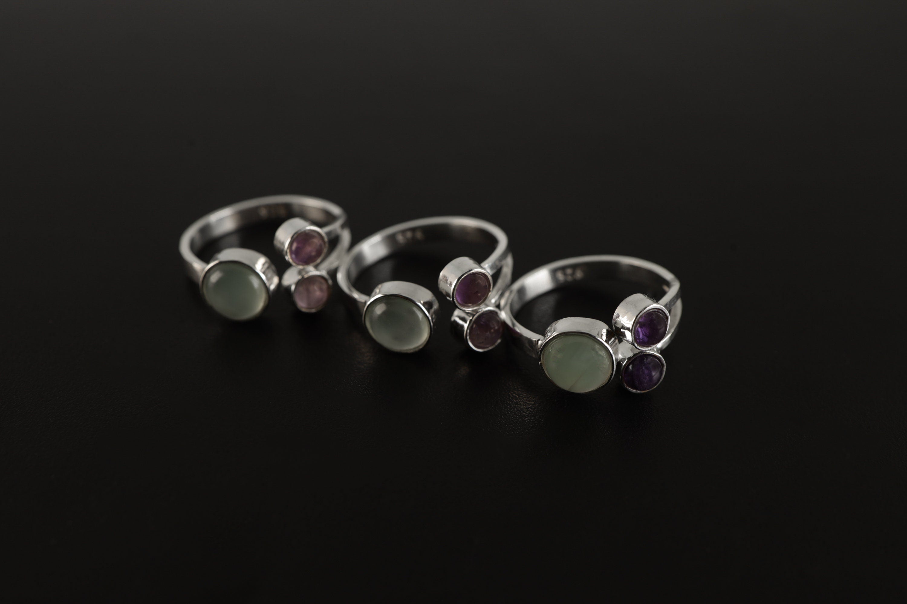 Amethyst Aquamarine Ring 925 Sterling Silver Adjustable Triple Stone Band Throat Third Eye Crown Chakra Gift