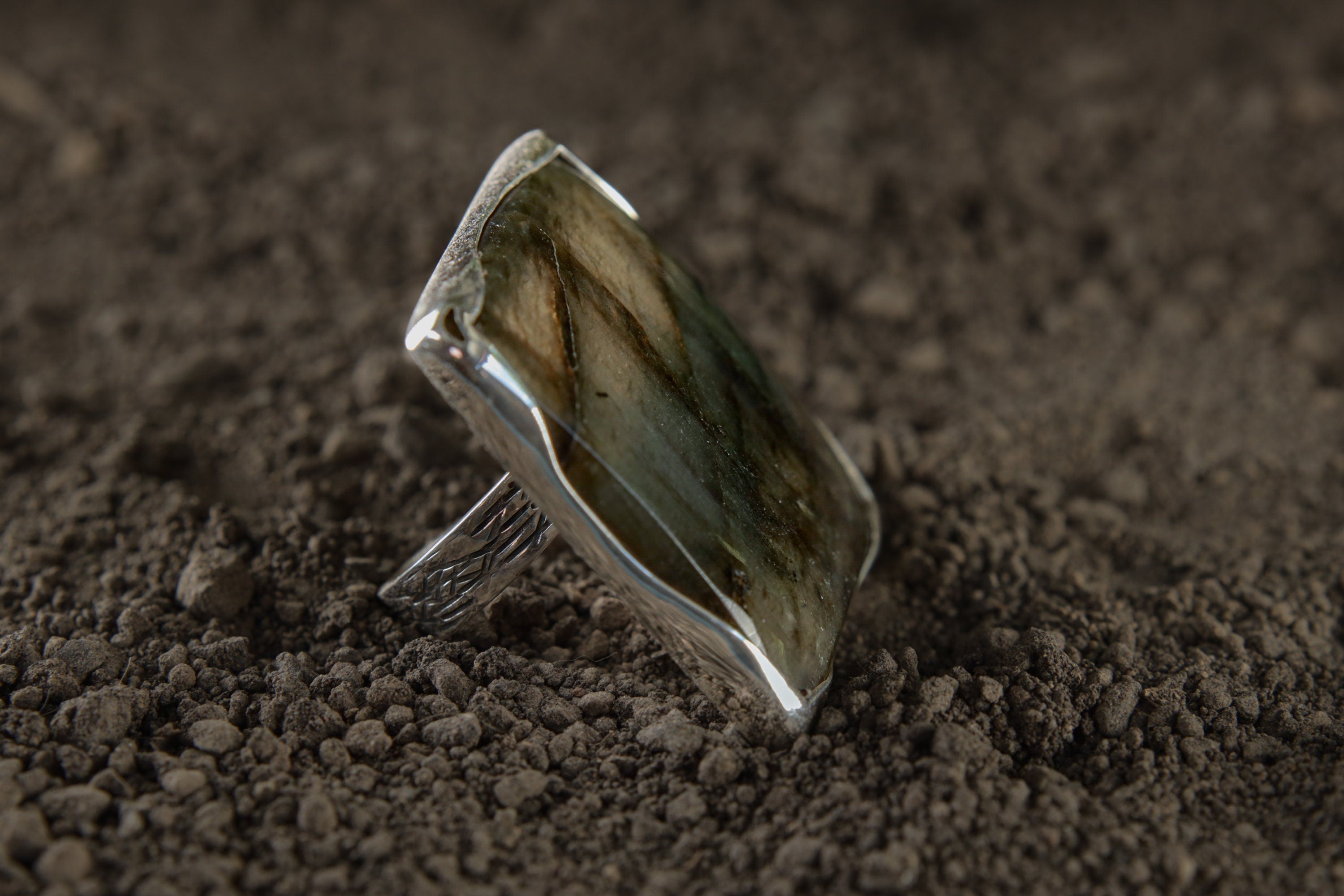 Adjustable Sterling Silver Ring with Square Labradorite - Unisex - Size 5-10 US