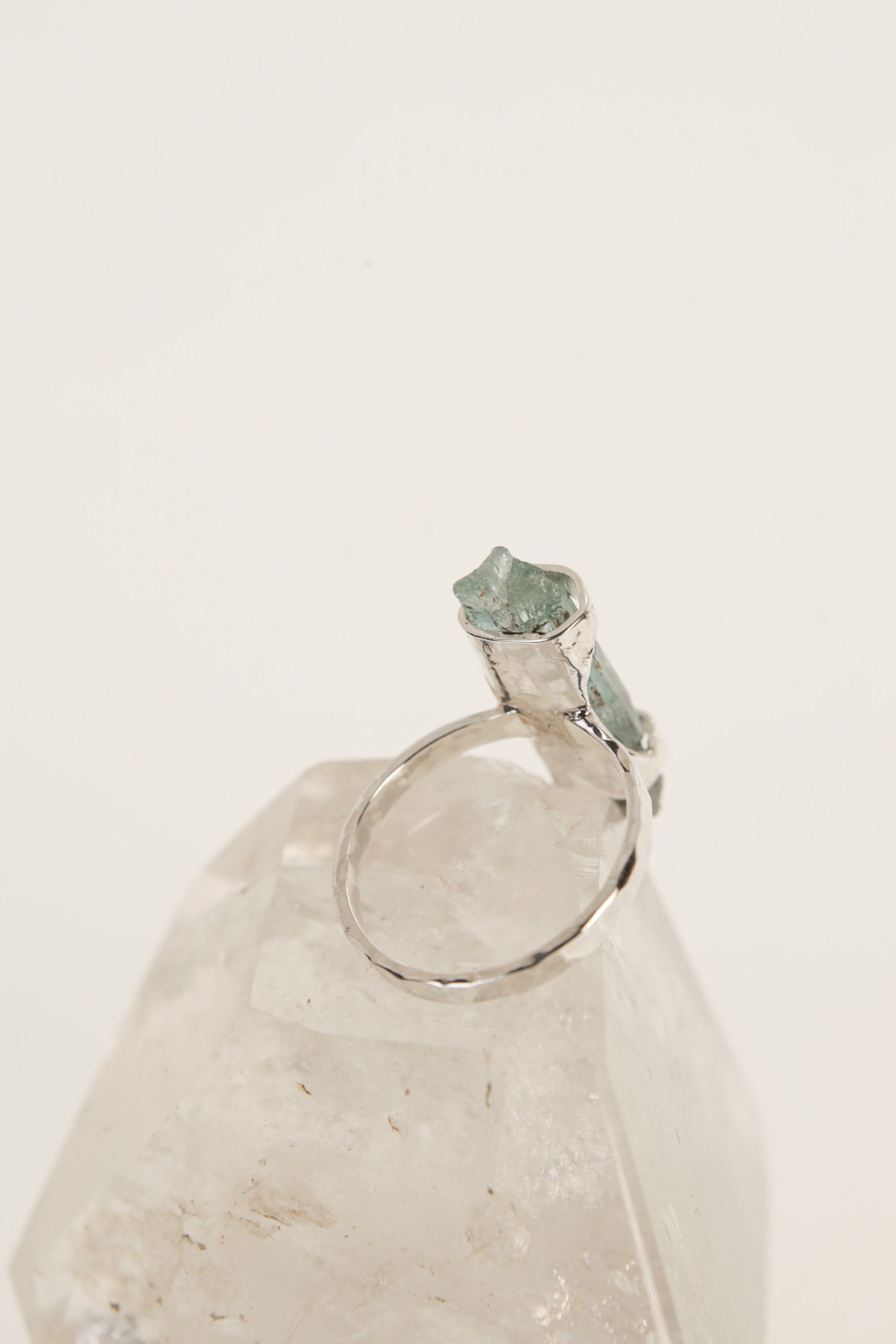 Himalayan Serenity High-Grade Aquamarine Ring -Hammered & Shiny Finish - Sterling Silver Ring - Size 7 3/4 US
