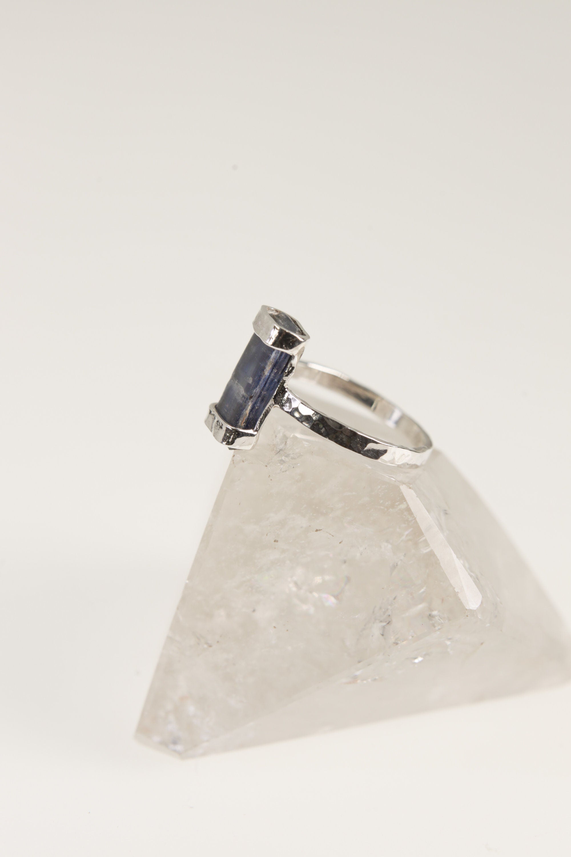 Austral Waves Ocean Kyanite Ring-Hammered & Shiny Finish - Sterling Silver Ring - Size 6 1/2 US