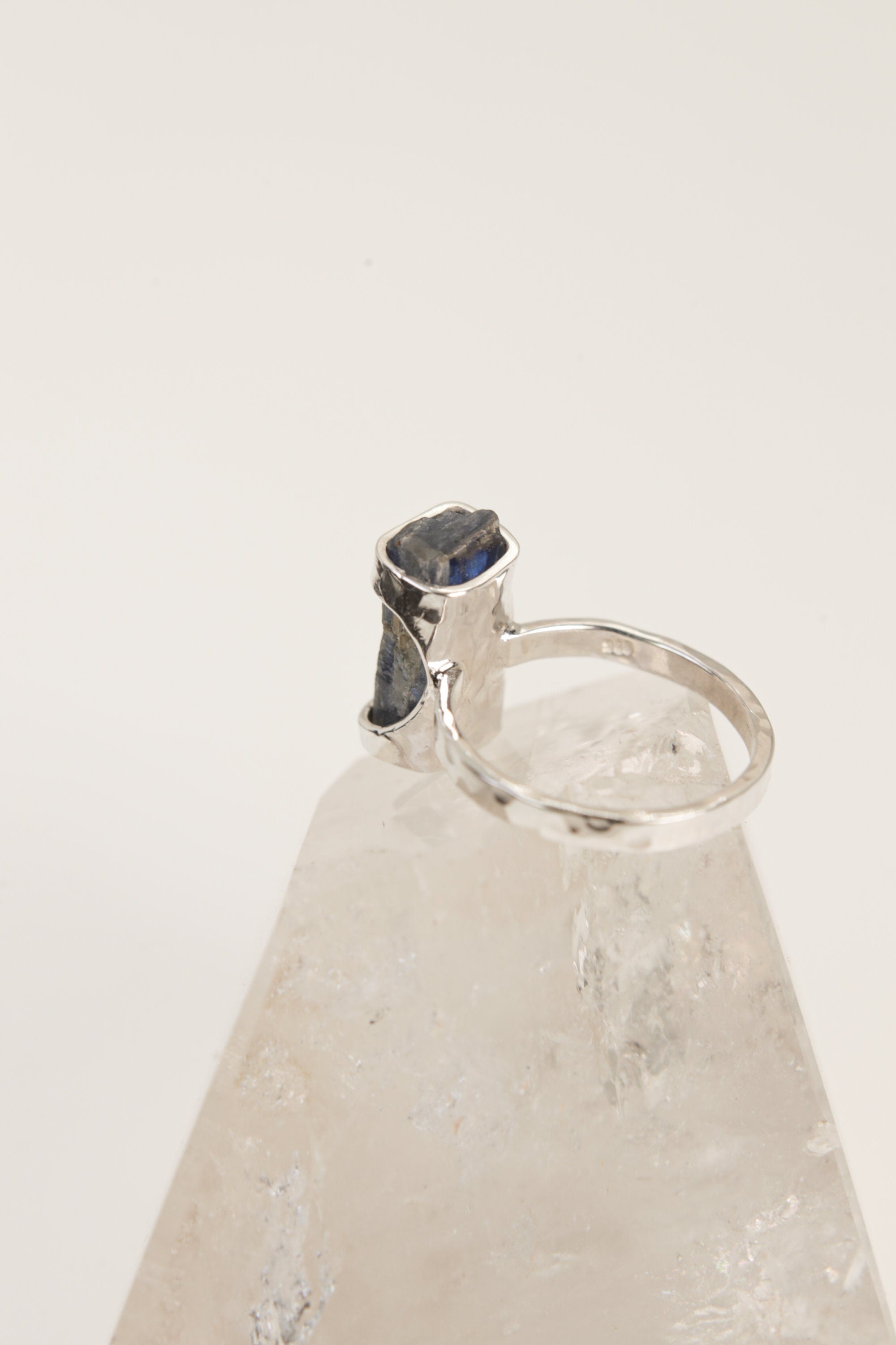 Raw Australian Kyanite Ring: Hammered Sterling Silver, Size 4 1/2