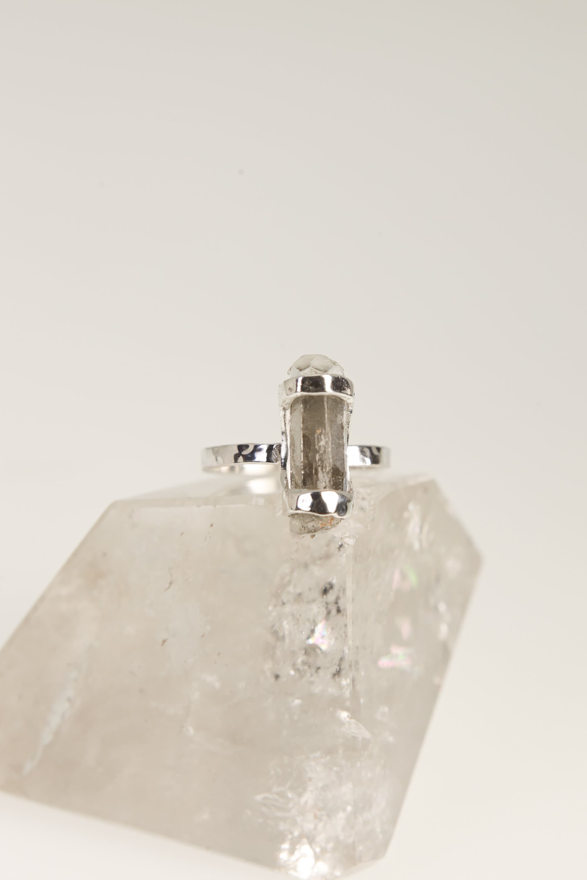 Raw Aquamarine Sterling Silver Ring - Hammered Band, Size 5 1/2