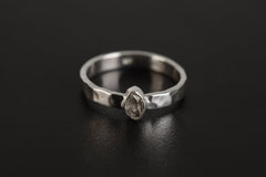 Petite Herkimer Diamond Ring, Sterling Silver, Flat Hammer Textured Shiny Finish Stack Band, Size 5-9 US, Clarity & Energy Made to Order