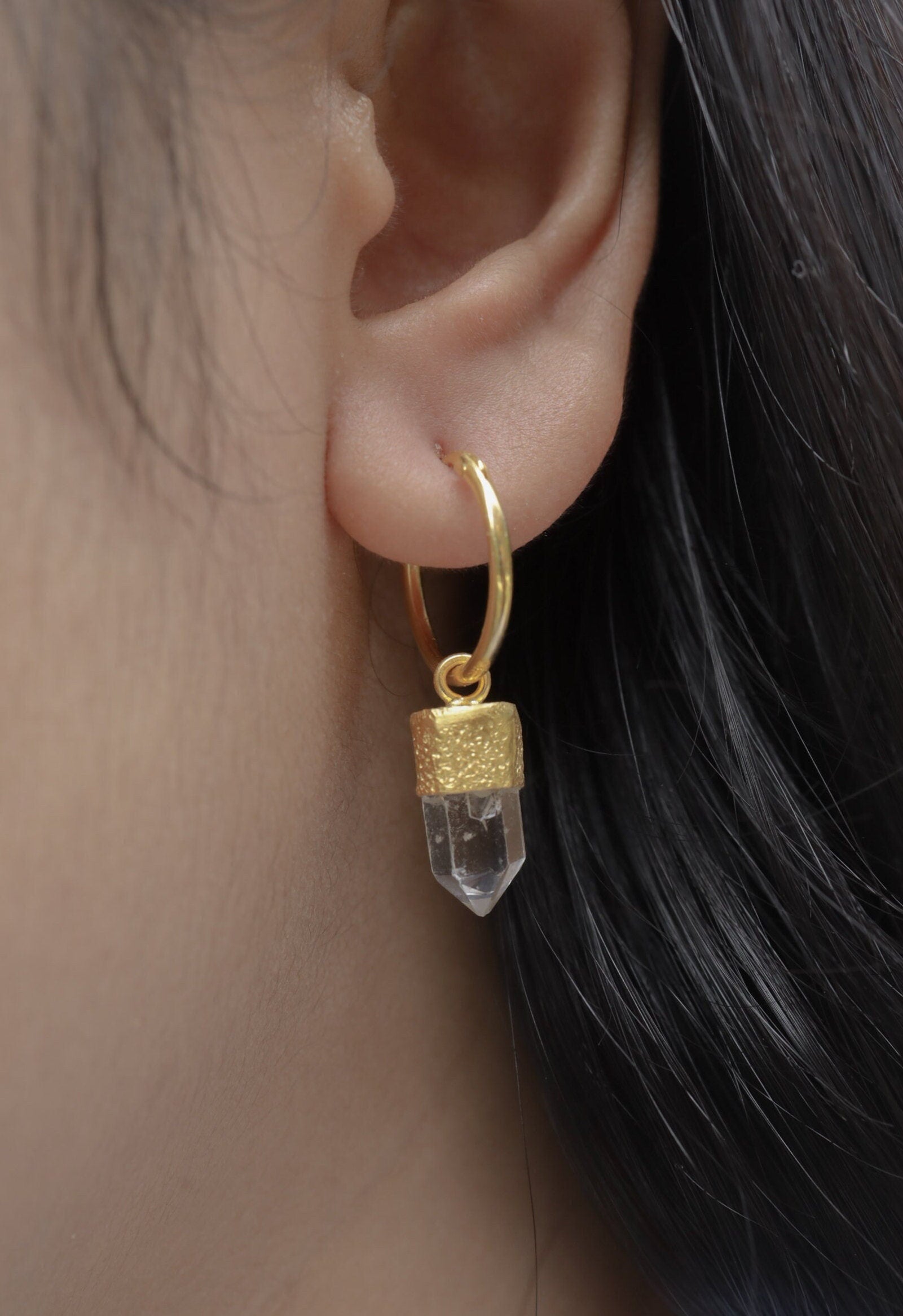 Lemurian Quartz Earrings 16k Gold Plated 925 Sterling Silver Convertible Pendant Crown Chakra Jewelry Gift