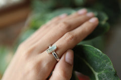 Small Potent Gem Aquamarine Ring, Sterling Silver, Hammer Textured & Shiny Finish Crystal Band, Size 7 US, Throat Chakra, Pisces/Aquarius