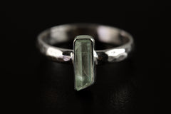 Small Potent Gem Aquamarine Ring, Sterling Silver, Hammer Textured & Shiny Finish Crystal Band, Size 7 US, Throat Chakra, Pisces/Aquarius