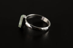 Small Potent Gem Aquamarine Ring, Sterling Silver, Hammer Textured & Shiny Finish Crystal Band, Size 7 US, Throat Chakra, Pisces/Aquarius