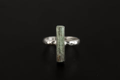 Small Sized Raw Aquamarine Crystal Ring, Sterling Silver, Hammer Textured & Shiny Half Round Band, Size 5 US, Throat Chakra, Pisces/Aquarius