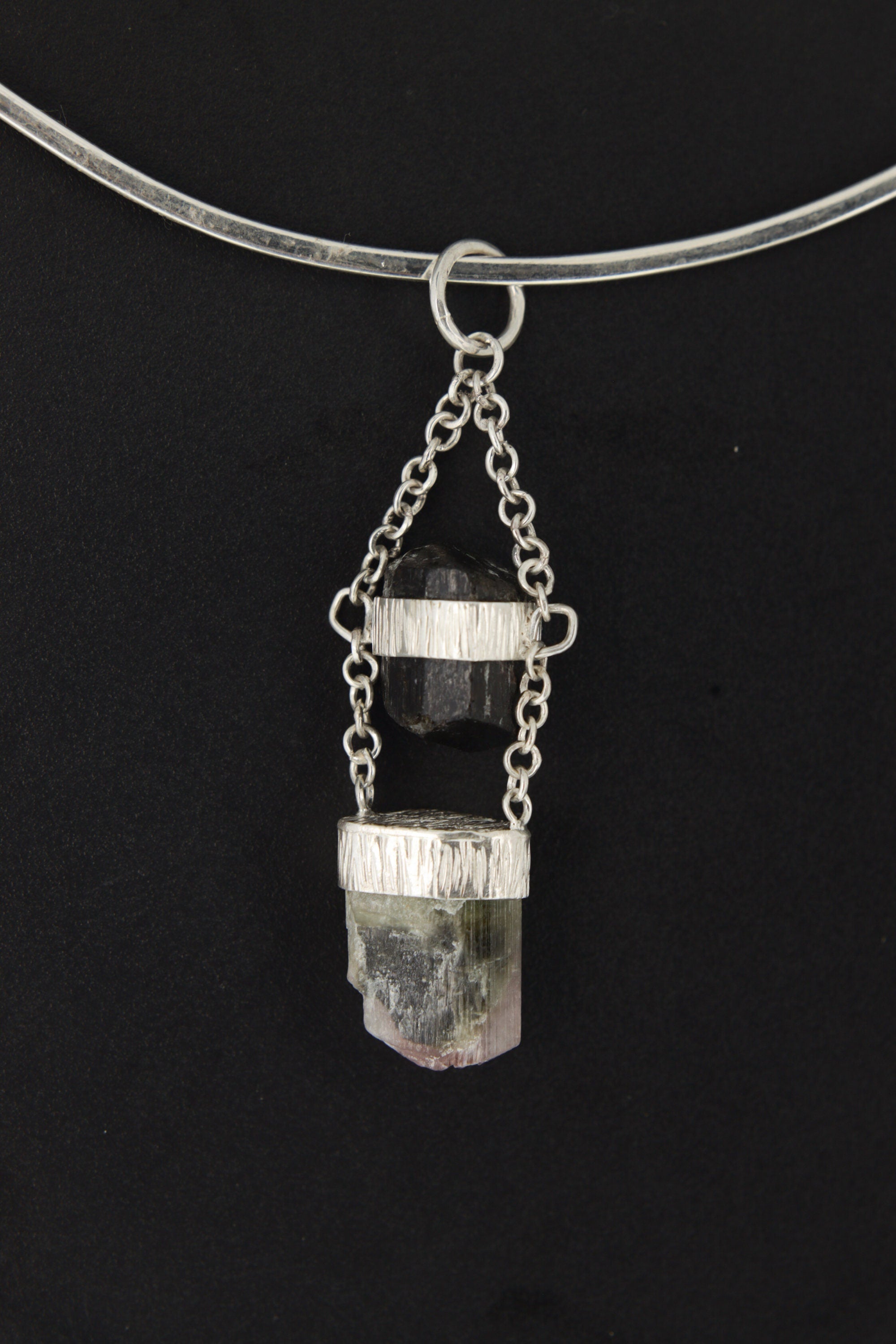 Black Tourmaline Pendant 925 Silver Watermelon Tourmaline Specialty Chain Grounding Crystal Jewelry Gift