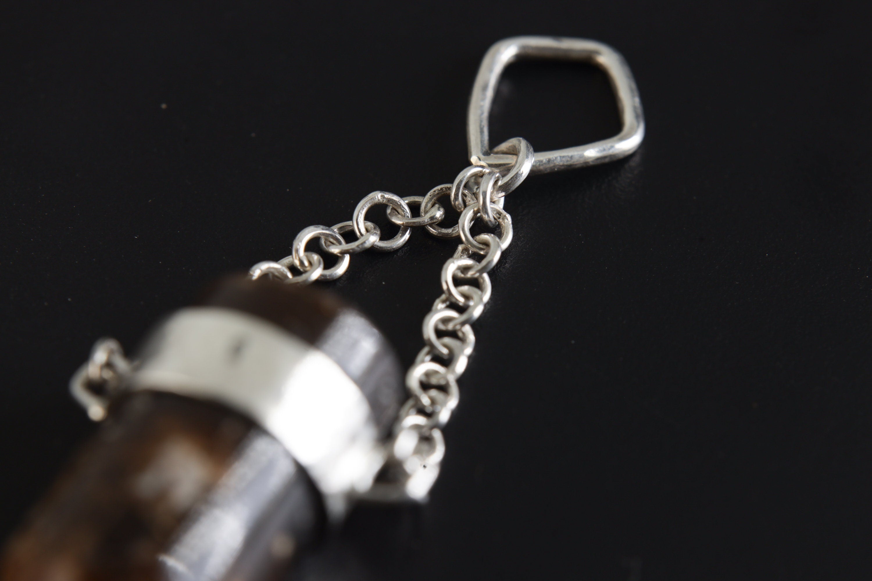 Earthen Bullet Brown Tourmaline - Sterling Silver Crystal Pendant - Hammered Textured & High Polish Finish