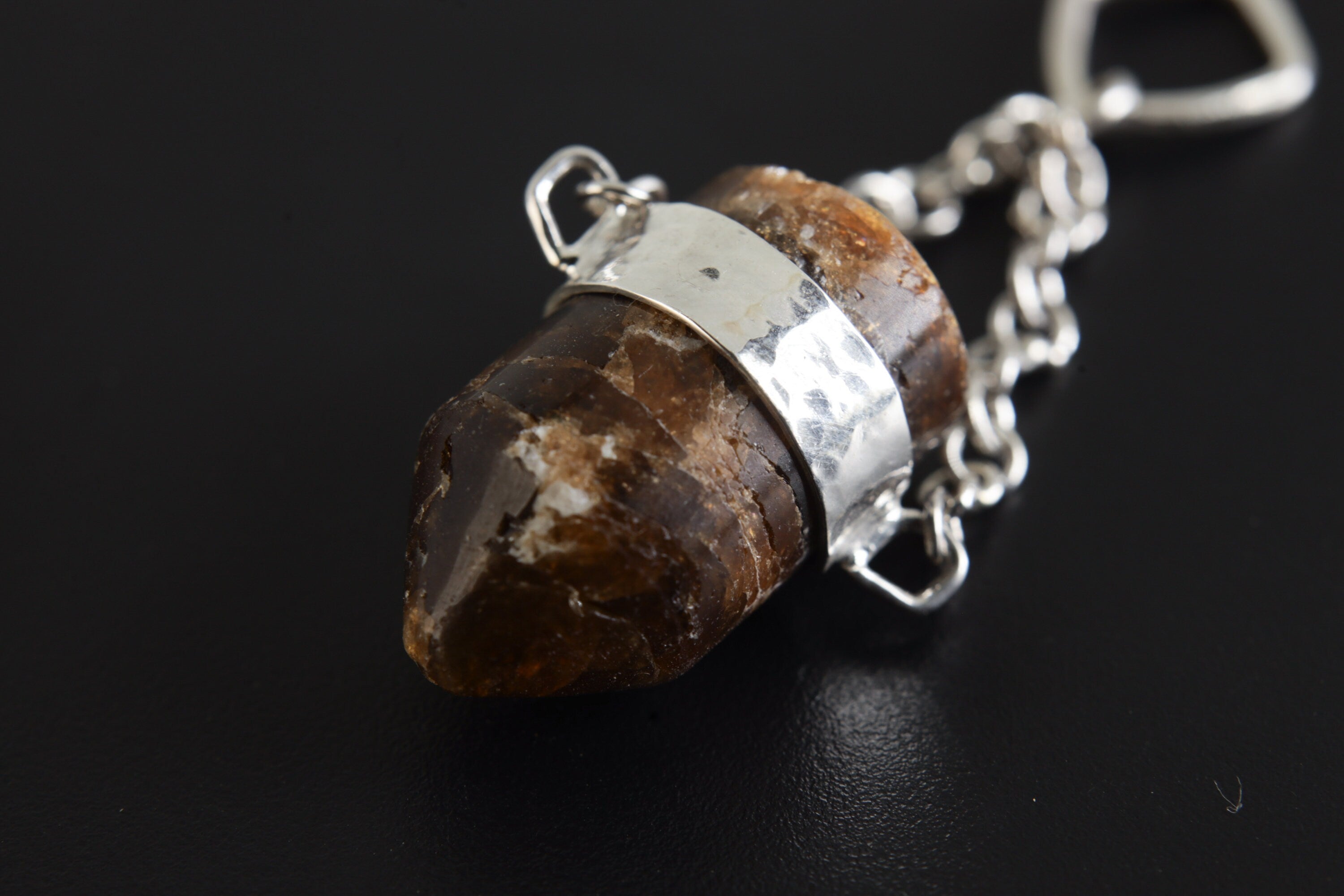 Brown Tourmaline Sterling Silver Crystal Pendant - High Polish Finish - Chain Bail - Wrapped in Textured Silver - Capricorn/Virgo