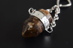 Brown Tourmaline Sterling Silver Crystal Pendant - High Polish Finish - Chain Bail - Wrapped in Textured Silver - Capricorn/Virgo