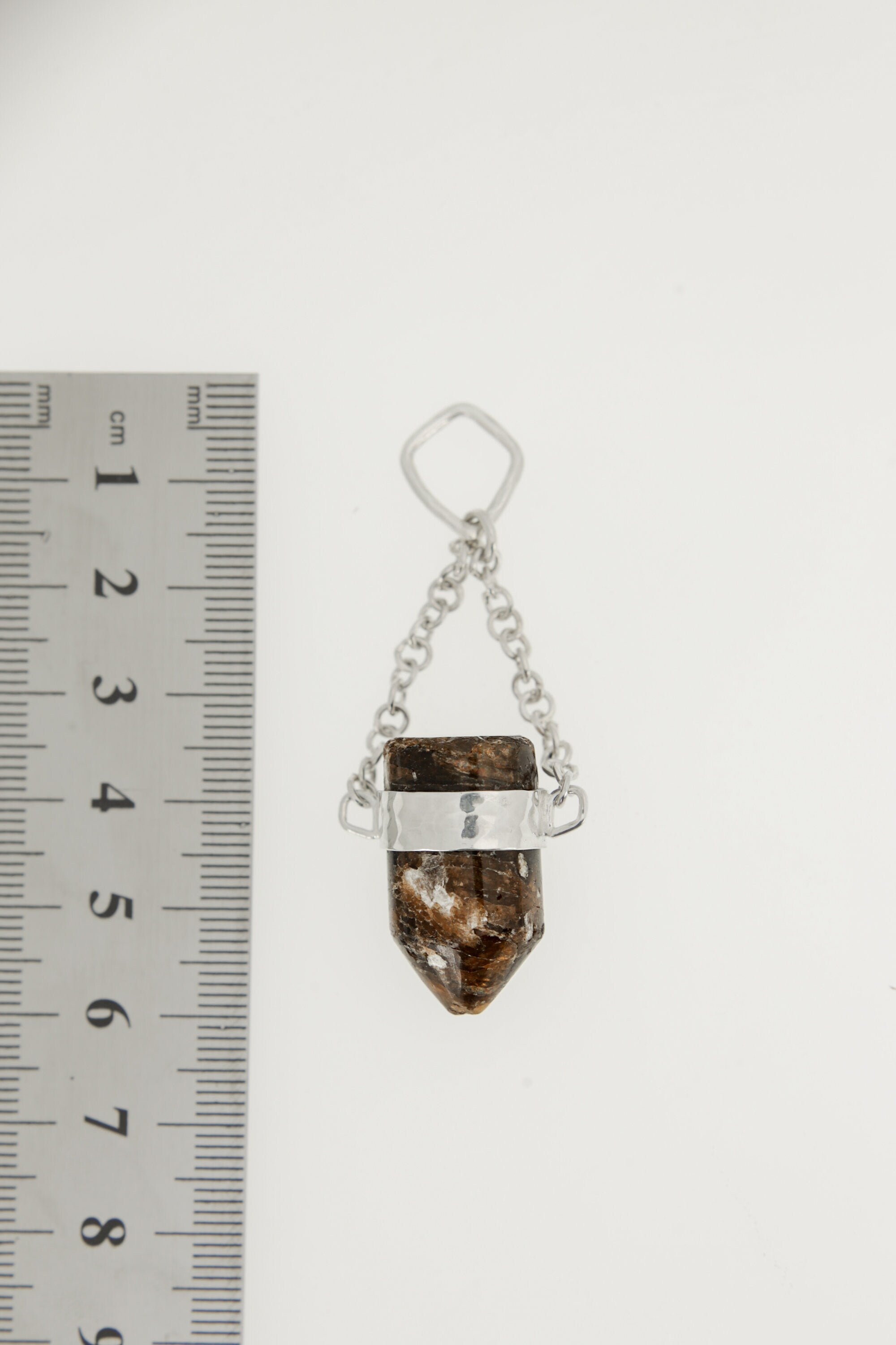 Brown Tourmaline Sterling Silver Crystal Pendant - High Polish Finish - Chain Bail - Wrapped in Textured Silver - Capricorn/Virgo
