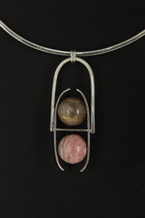 Rhodochrosite & Golden Rutile Sphere Pendant, Sterling Silver Crystal Fidgeting Toy, High Polish Finish, Heart Chakra, Leo/Sagittarius