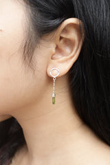 Green Tourmaline Chain Earrings 925 Sterling Silver Hammered Stud Dangles Raw Gem Heart Chakra Virgo Capricorn Gift