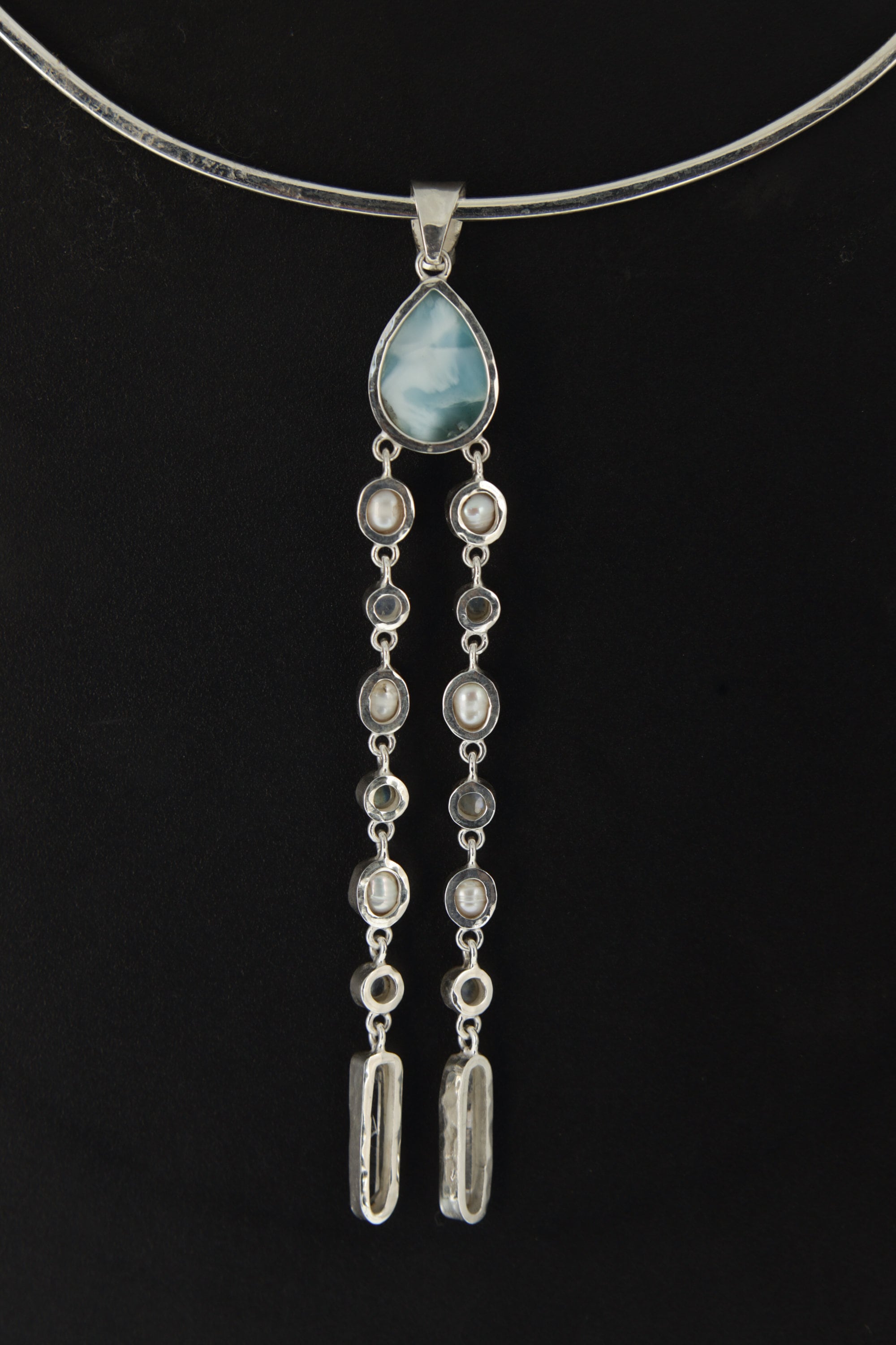 AAA Larimar Opal Pearl Moonstone Necklace 925 Sterling Silver Quartz Point High Shine Ocean Talisman