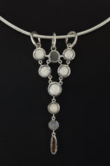 South Sea Pearl, Blue Moonstone & Opal Pendant, Sterling Silver, High Polish and Hammered Textured, Birthstone, Cancer Zodiac, Unique Gift