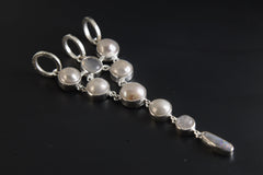 South Sea Pearl, Blue Moonstone & Opal Pendant, Sterling Silver, High Polish and Hammered Textured, Birthstone, Cancer Zodiac, Unique Gift