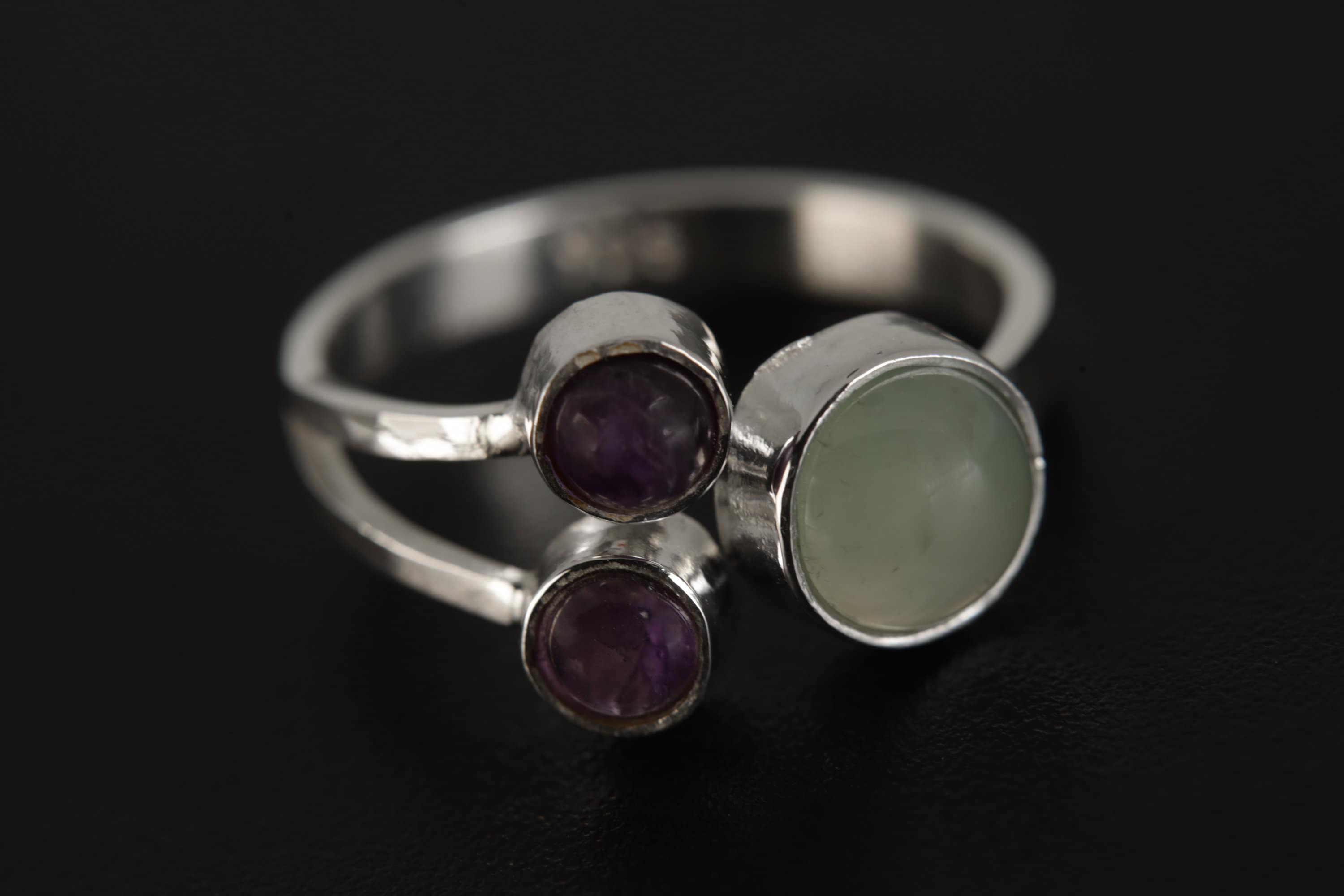 Amethyst & Aquamarine Sterling Silver Ring - Adjustable Size 5-10