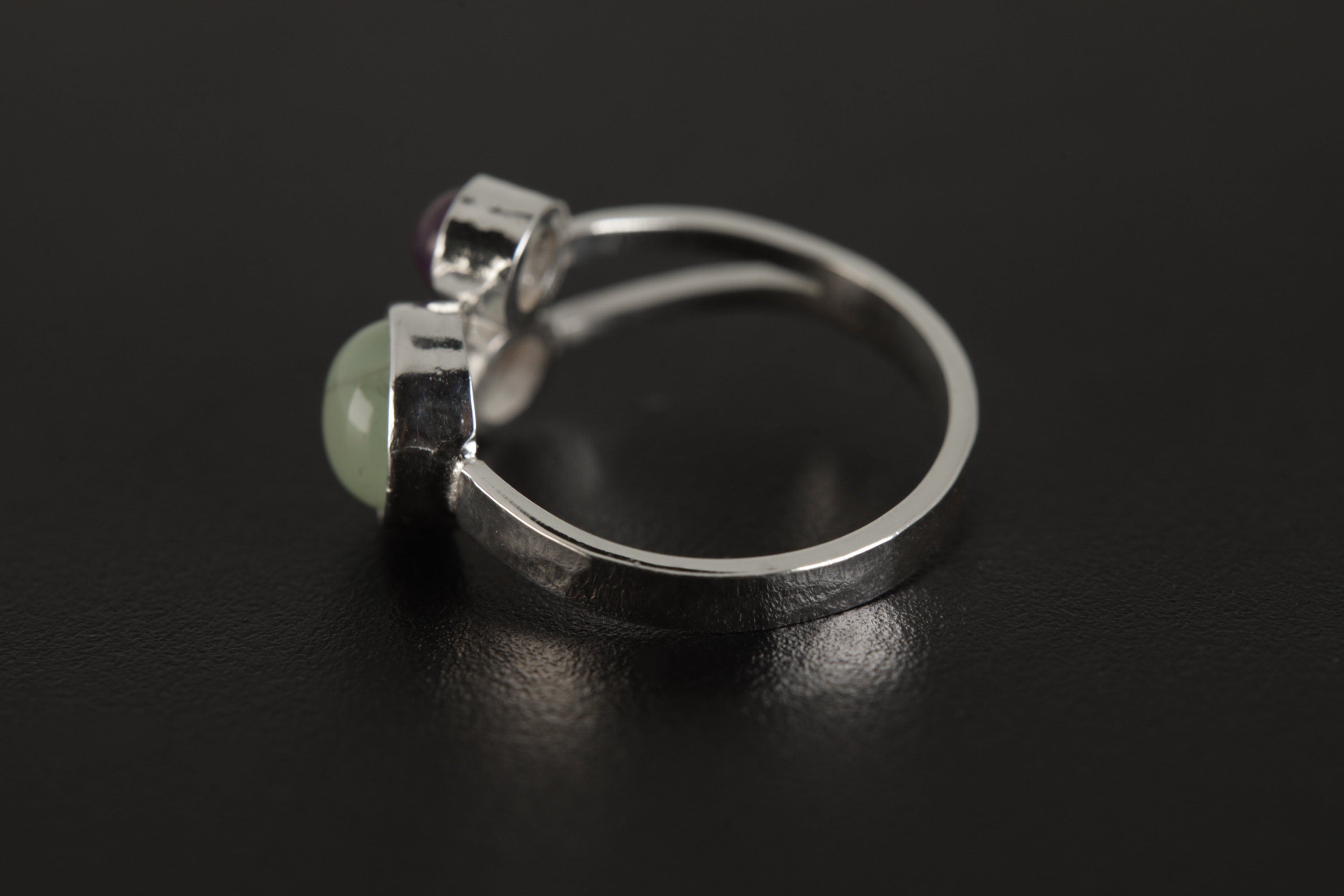 Amethyst Aquamarine Ring 925 Sterling Silver Adjustable Triple Stone Band Throat Third Eye Crown Chakra Gift
