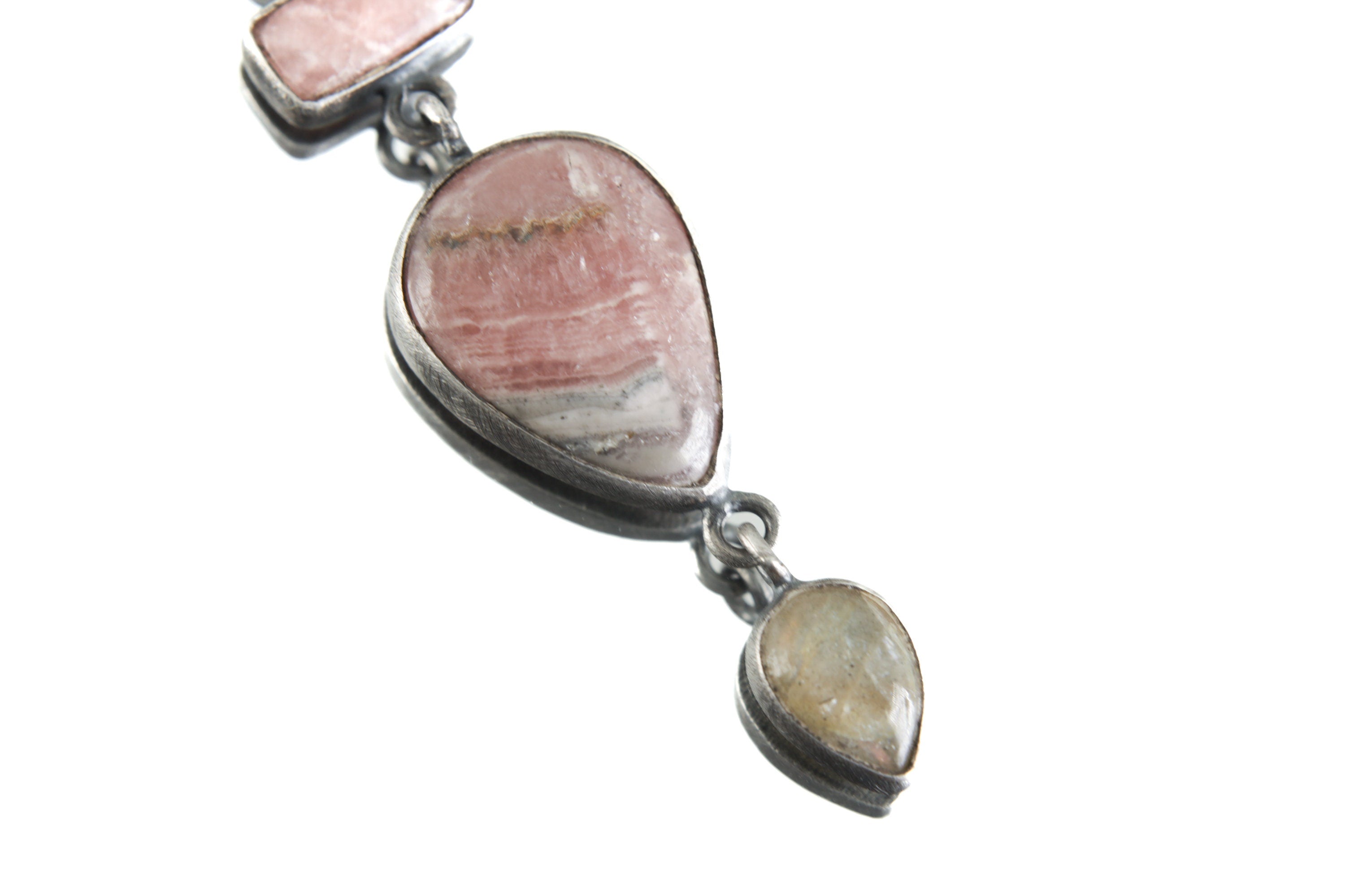 Moonstone Labradorite Rhodochrosite Pendant 925 Silver Oxidized Crystal Charm Heart Third Eye Chakra Gift