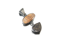 Golden Gleam Rutile & Dravite Brown Tourmaline - Sterling Silver Pendant - Brush Textured - Oxidized Finish