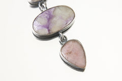 The Pendant of Sapphire, Moonstone, Charoite & Rhodochrosite - Sterling Silver Pendant - Oxidized and Brush Texture