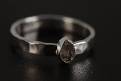 Petite Herkimer Diamond Ring, Sterling Silver, Flat Hammer Textured Shiny Finish Stack Band, Size 5-9 US, Clarity & Energy Made to Order