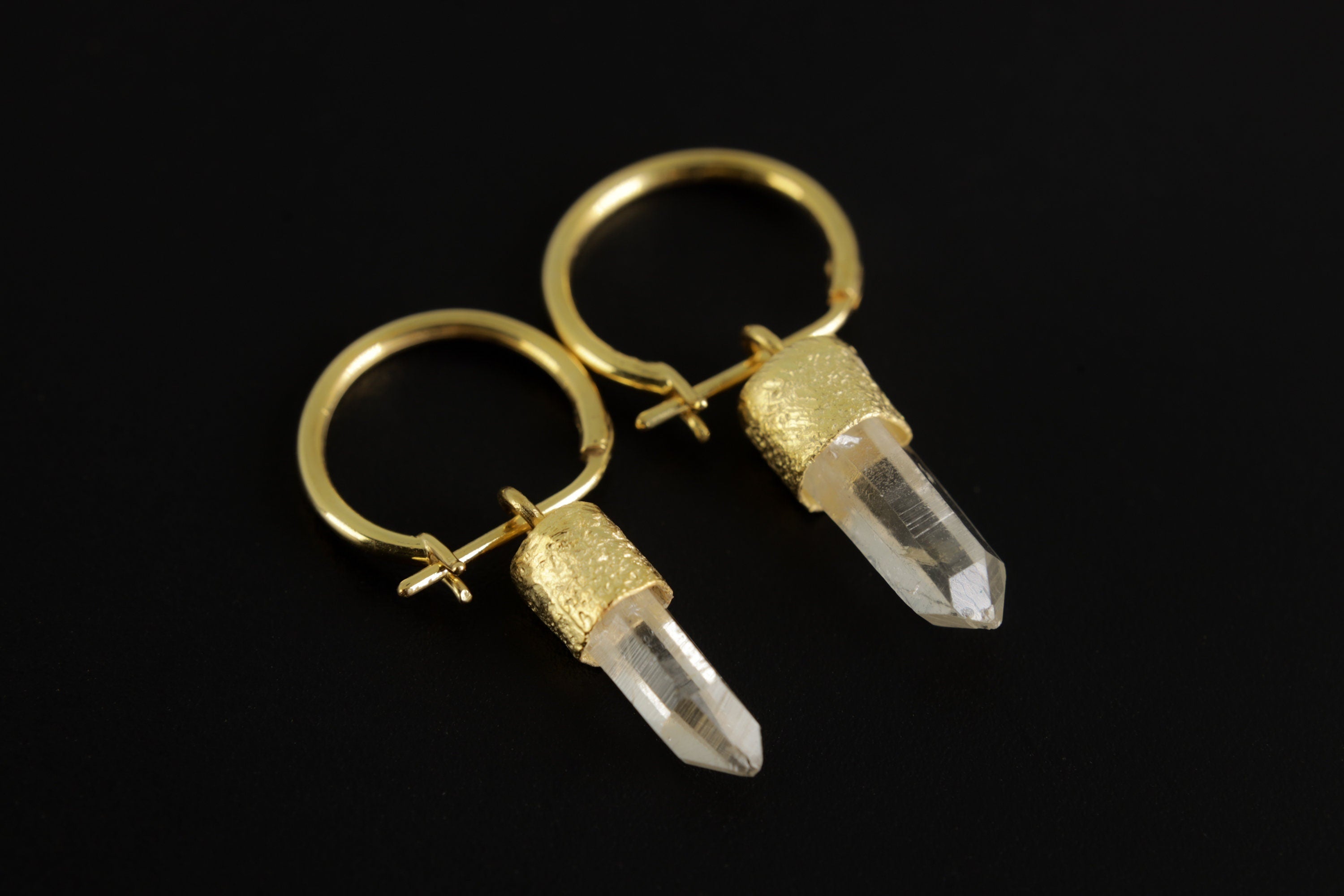 Gold Plated Lemurian Quartz Hoop Earrings: Australian Crystal