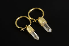 Gold Plated Lemurian Quartz Hoop Earrings: Australian Crystal