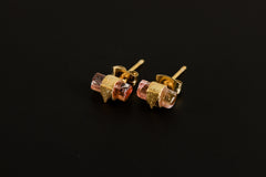 Petite Gold Plated 925 Sterling Silver Wrap Stud Earrings - Natural Raw Pink Tourmaline, Lux Sand Textured, Organic Style with Butterfly Pin