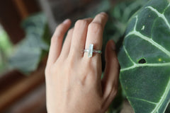 Ocean Vibe Australian Aquamarine Ring, Sterling Silver, Hammer Textured & Shiny Finish Band, Size 6 US, Throat Chakra, Pisces/Aquarius