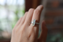 Aqua Essence: Long Square Aquamarine - Sterling Silver Ring - Hammer Textured & Shiny Finish - Size 6 US - NO/03