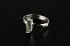 Small Potent Gem Aquamarine Ring, Sterling Silver, Hammer Textured & Shiny Finish Crystal Band, Size 7 US, Throat Chakra, Pisces/Aquarius