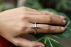 Blue Kyanite Ring 925 Sterling Silver Hammered Band Throat Third Eye Chakra Taurus Libra Aries Jewelry Gift Size 9