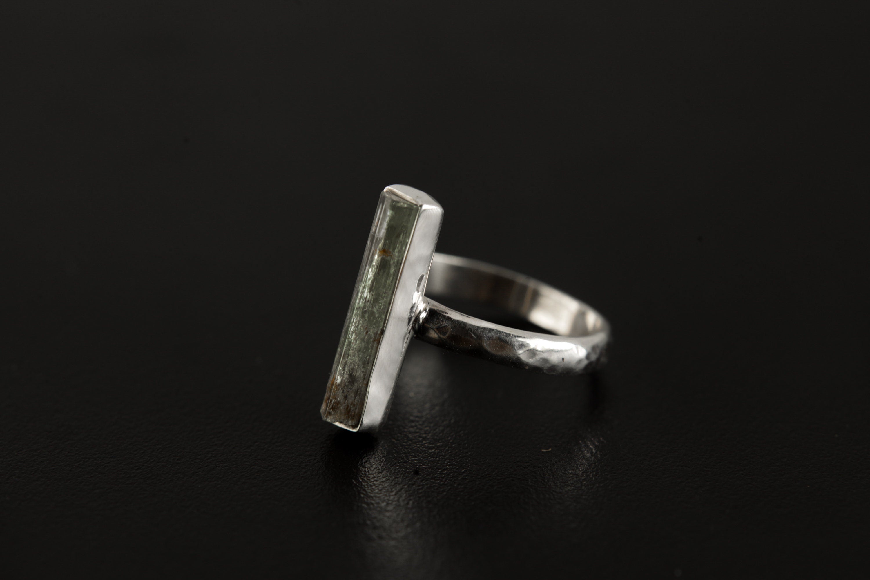 Small Sized Raw Aquamarine Crystal Ring, Sterling Silver, Hammer Textured & Shiny Half Round Band, Size 5 US, Throat Chakra, Pisces/Aquarius
