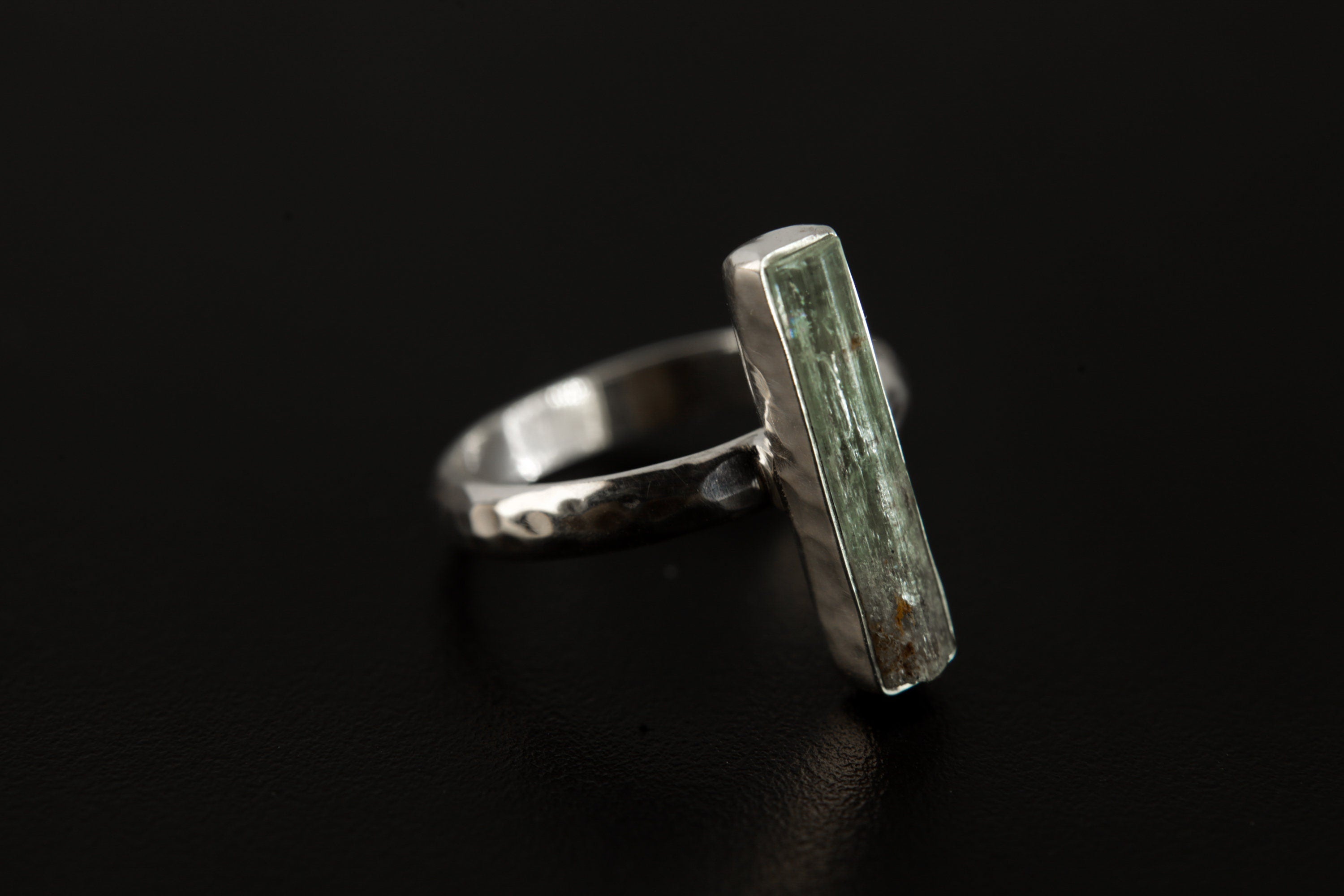 Small Sized Raw Aquamarine Crystal Ring, Sterling Silver, Hammer Textured & Shiny Half Round Band, Size 5 US, Throat Chakra, Pisces/Aquarius