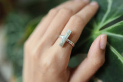 Small Sized Raw Aquamarine Crystal Ring, Sterling Silver, Hammer Textured & Shiny Half Round Band, Size 5 US, Throat Chakra, Pisces/Aquarius