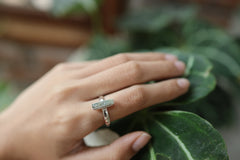 Sterling Silver Ring with Australian Gem Aquamarine, Hammer Textured & Shiny Half Round Band, Size 8 US, Throat Chakra, Pisces/Aquarius