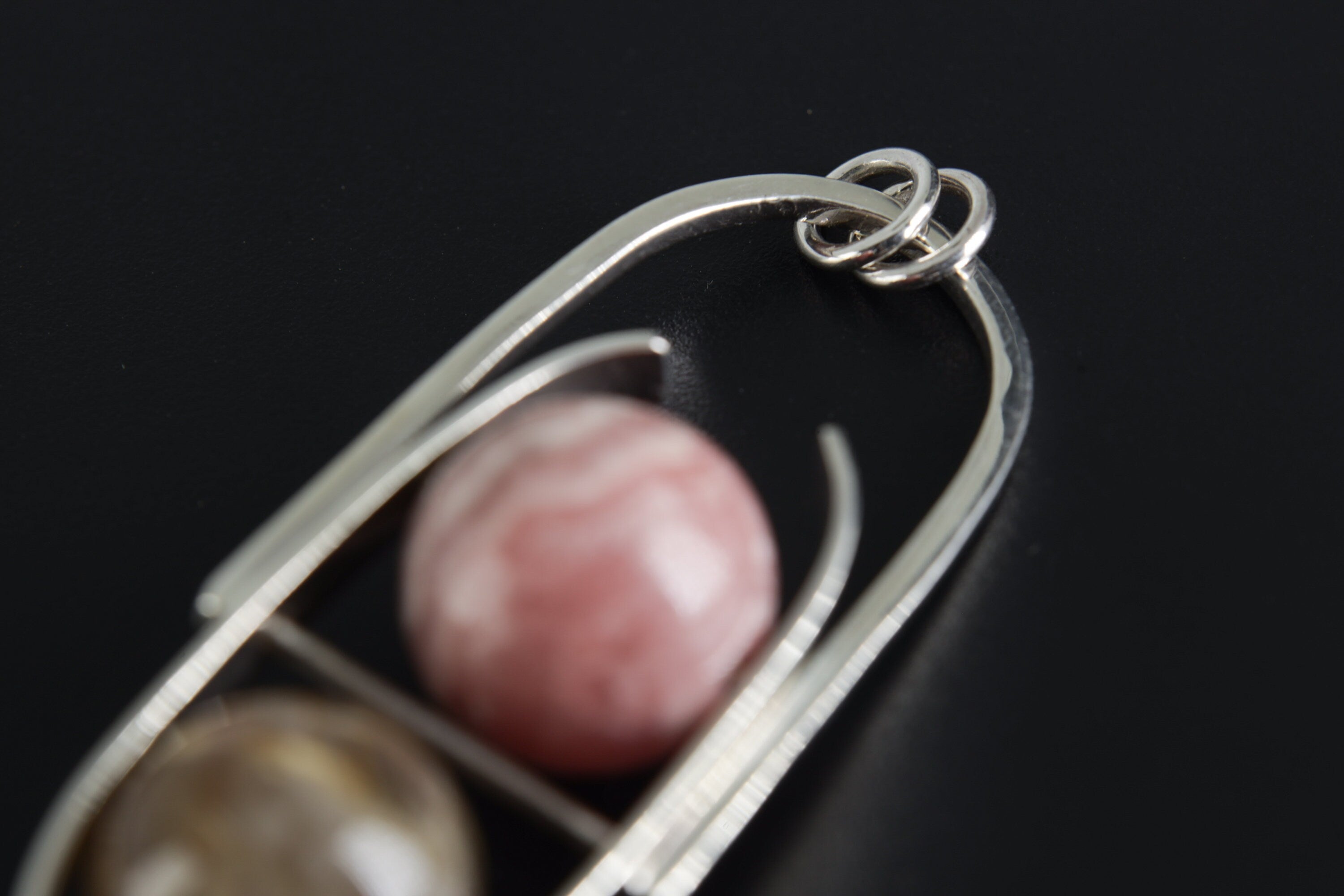 Rhodochrosite & Golden Rutile Sphere Pendant, Sterling Silver Crystal Fidgeting Toy, High Polish Finish, Heart Chakra, Leo/Sagittarius